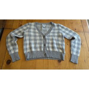 William Rast Houndstooth Cardigan Sweater Button Front Knit Gray Cream‎ Size S